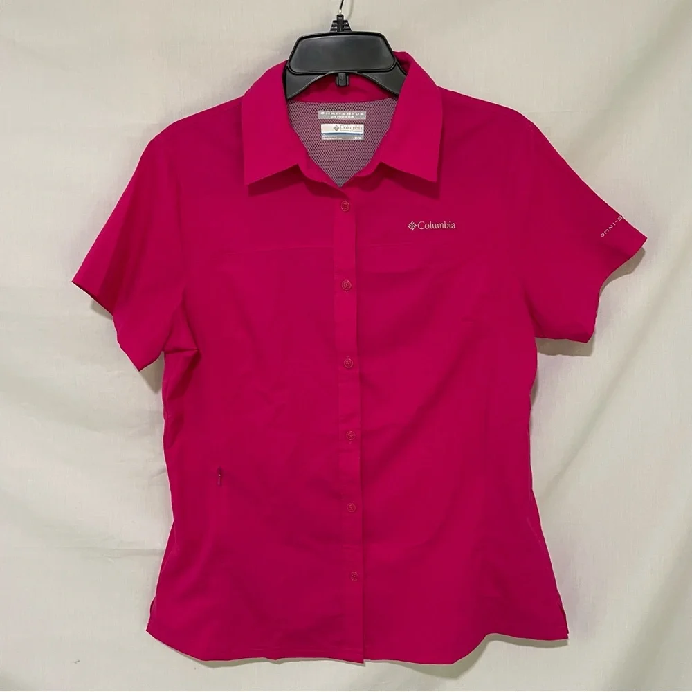 Columbia Omni-Shade Women's Fuchsia Short Sleeve Button Down Shirt Size Medium - Picture 1 of 11